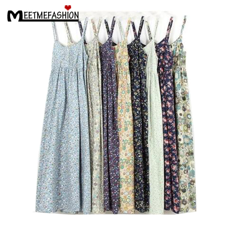 MEETMEFASHION Mori Girl Summer Dress 2018 100% Cotton Vestidos Women Sexy Spaghetti Strap Casual  Beach Dress Women Floral Print