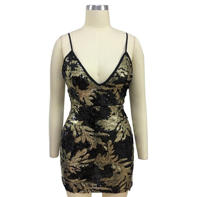 Sexy Sequin Bodycon Dress Plunge V-Neck Strappy Mini Slip Dress Skinny Tunic Backless Embroidery Floral Party Club Cami Dress