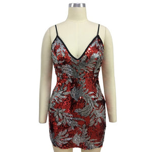 Sexy Sequin Bodycon Dress Plunge V-Neck Strappy Mini Slip Dress Skinny Tunic Backless Embroidery Floral Party Club Cami Dress