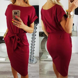 New 2018 Women's dress Summer short sleeves o neck elegant bow ties casual office lady work runway dresses tunic WS5815k