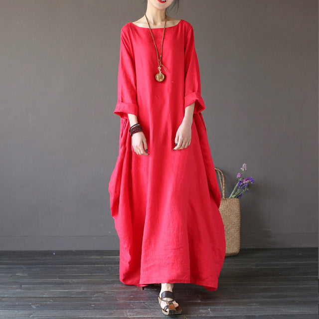 2018 Summer Plus Size Dresses For Women 3xl 4xl 5xl Loose Cotton Linen Dress White Boho Shirt Dress Long Sleeve Long Maxi Robe