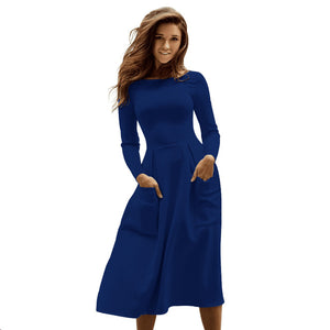 Liva Girl Winter Autumn Women Casual Long Dresses Skater Dress Female Long Sleeve White Sexy Midi Dress Office Pleated Dress