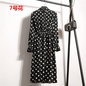 NIJIUDING New Spring Autumn Winter Women Casual Dress Elastic Waist Stand Neck Printed Corduroy Dress Long Sleeve Dropshipping