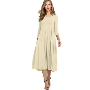 Aonibeier Plus Size S-3XL Women Casual Dress 2018 Spring Summer Fashion Three Quarter Sleeve Midi Dress O-Neck A-Line Dress