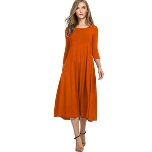 Aonibeier Plus Size S-3XL Women Casual Dress 2018 Spring Summer Fashion Three Quarter Sleeve Midi Dress O-Neck A-Line Dress