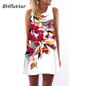 BHflutter Chiffon Dress 2018 New Style Lady Short Dress Sleeveless Summer Dress Casual Floral Print Women Dresses Vestidos