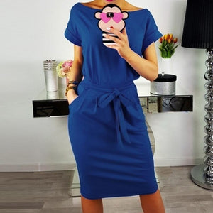 New 2018 Women's dress Summer short sleeves o neck elegant bow ties casual office lady work runway dresses tunic WS5815k