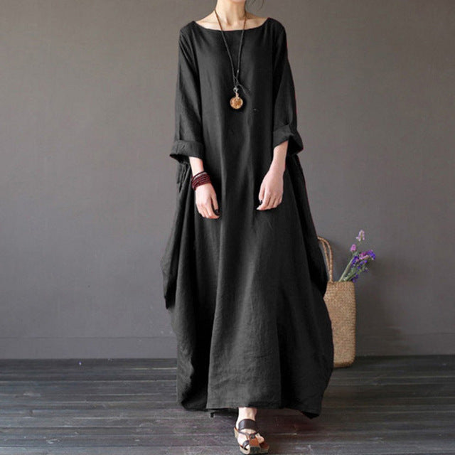 2018 Summer Plus Size Dresses For Women 3xl 4xl 5xl Loose Cotton Linen Dress White Boho Shirt Dress Long Sleeve Long Maxi Robe