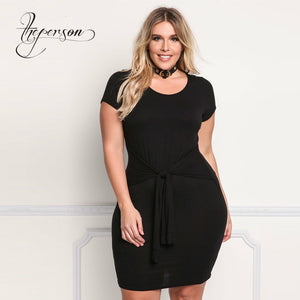 2018 New Pattern Dress Knitting Round Neck Short Sleeve Plus Size Women Sexy Dresses