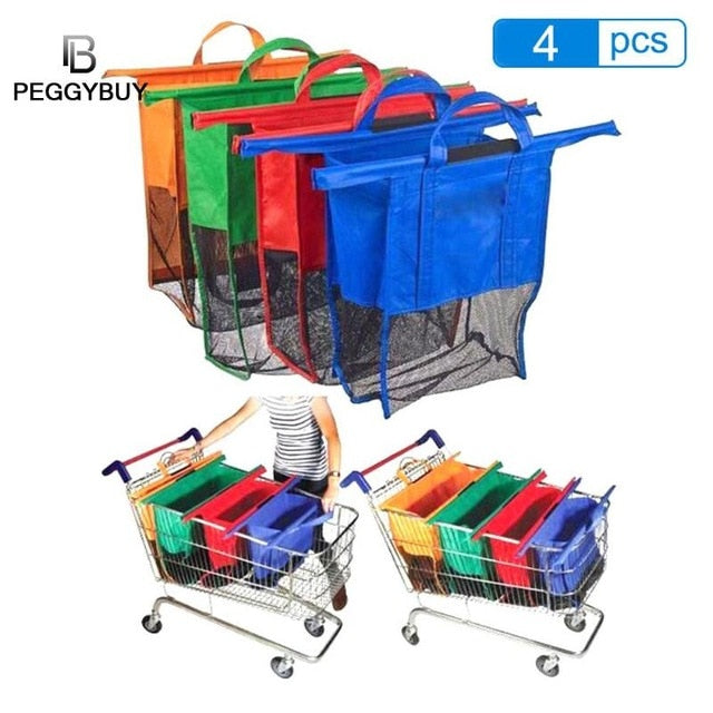 4pcs/Set Thicken Cart Trolley Supermarket Shopping Bags Foldable Reusable Eco-Friendly Shop Handbag Totes